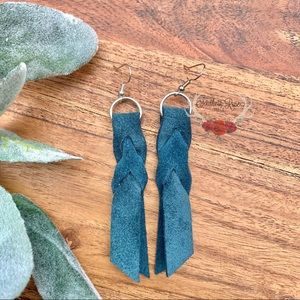 Dark teal genuine suede leather bloodknot earrings